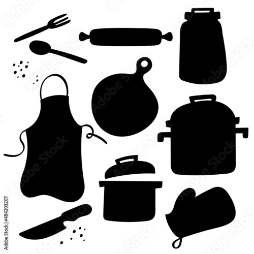 Kitchenware Doodle Hand drawn illustration. Bold sketch of kitchen tool.