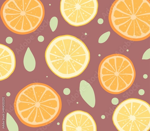 Pattern with lemons and oranges. Illustration for textiles, wallpapers, napkins. Fruit pattern.