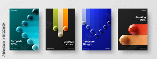 Unique realistic spheres cover template bundle. Minimalistic brochure A4 vector design layout collection. © kitka