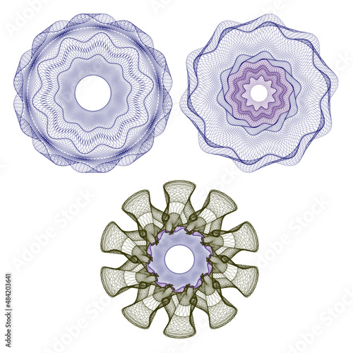Set Watermark ,Guilloche rosetta  , design for  background for certificate, 
