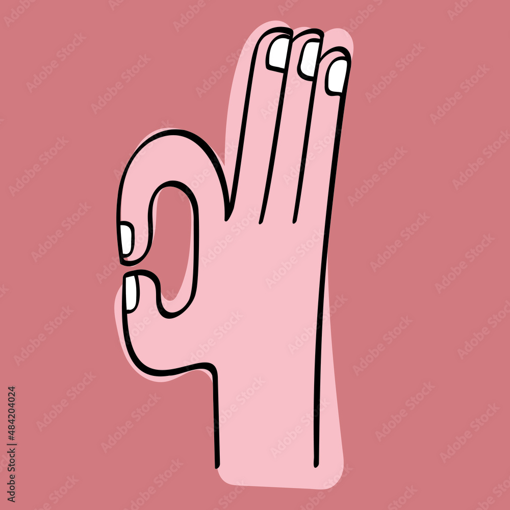 Hand drawn Doodle of a hand showing ok gesture. Vector illustration of gesture. Hand drawn Doodle of a hand showing ok gesture. Vector illustration of gesture.
