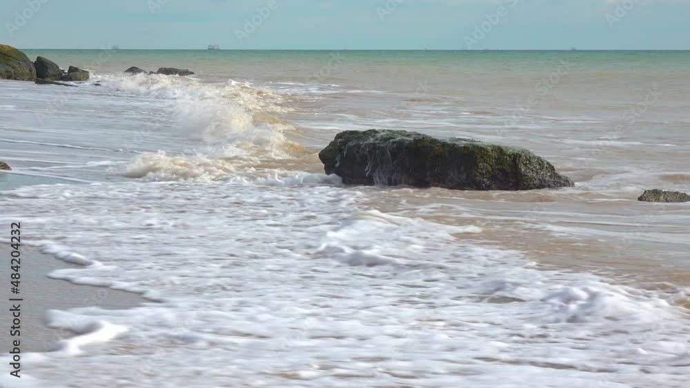 Seascape, waves from muddy salty water on the beach in the Black Sea, wave reflections on the surface of the water, Black Sea Ukraine Seascape, waves from muddy salty water on the beach in the Black Sea, wave reflections on the surface of the water, Black Sea Ukraine