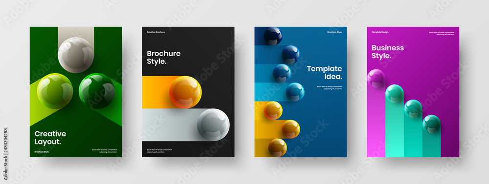 Creative front page vector design illustration collection. Abstract realistic spheres book cover layout set.
