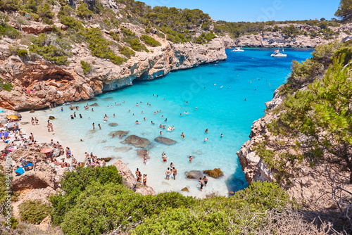 Turquoise waters in Mallorca. Moro beach. Mediterranean coastline. Balearic islands photo