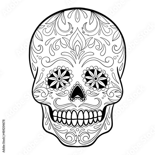 Vector black and white Sugar Skull illustration