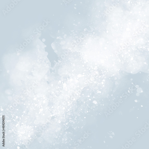 Abstract Painting Style Vector Layout. White Paint Stains and Scribbles on a Light Blue Background. Pastel Color Irregular Bush Smudges Print. Abstract Cloudy Sky.
