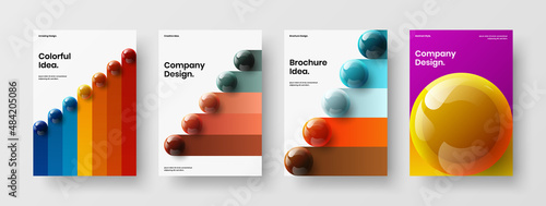 Amazing corporate cover design vector layout bundle. Geometric realistic balls company brochure template composition.
