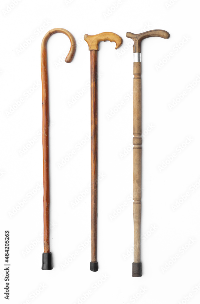 wooden walking cane isolated on white background wooden walking cane isolated on white background