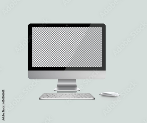 Modern Monitor with Keyboard and Computer Mouse (ID: 484206061)