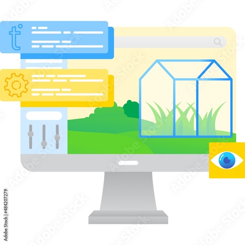 Computer farm icon smart greenhouse flat vector