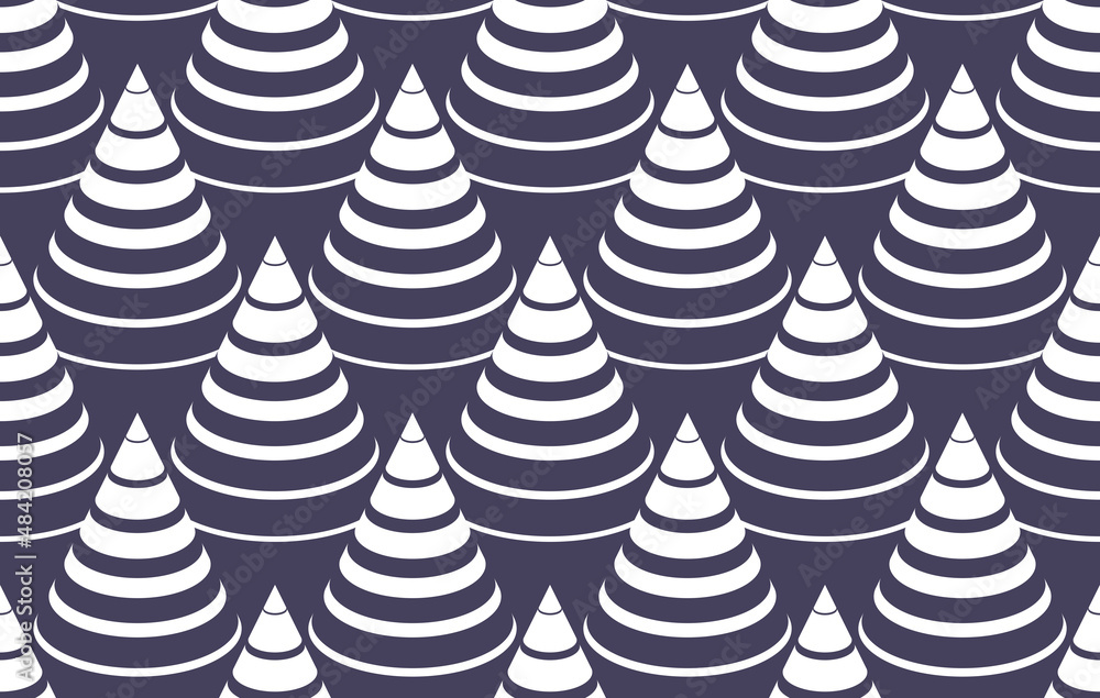 Obraz premium 3D cones optical seamless pattern, vector repeat tiling background, op art theme textile or wrapping paper, website backdrop or wallpaper.