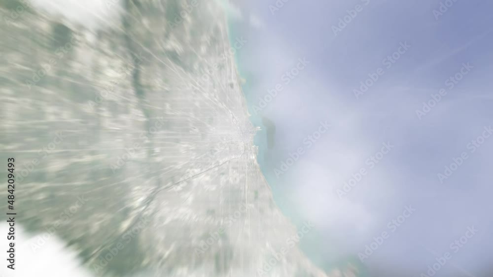 Zoom in from space and focus on Chicago, Illinois, USA. 3D Animation. Background for travel intro. Elements of this image furnished by NASA