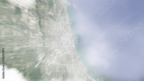 Zoom in from space and focus on Chicago, Illinois, USA. 3D Animation. Background for travel intro. Elements of this image furnished by NASA
