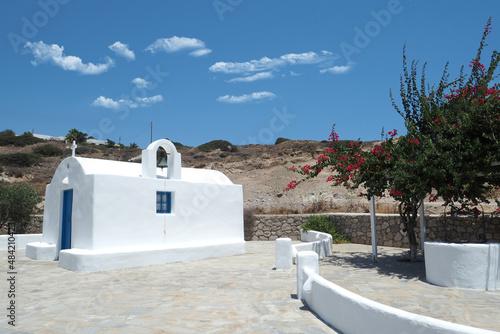Picturesque beautiful small chapel in volcanic island of Milos, Cyclades, Greece