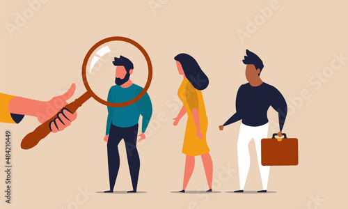 Talent people hr for job and company recruit experience candidate. Employer agency looking or choose vector illustration concept. Professional business manager find man person or human to vacant