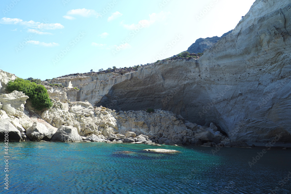 Scenic open volcanic white cave of Sykia in island of Milos, Cyclades, Greece