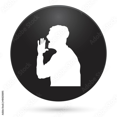 Screaming man icon, black circle button, vector illustration.
