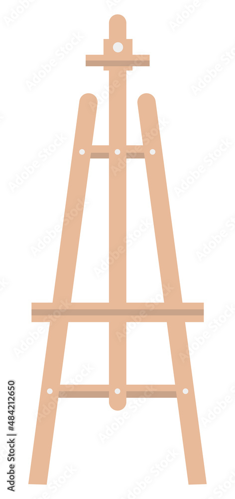 Vector drawing of wooden A-Frame easel for artist's studio in flat style. Collection of painting supplies. Art tool illustration. Vector drawing of wooden A-Frame easel for artist's studio in flat style. Collection of painting supplies. Art tool illustration.