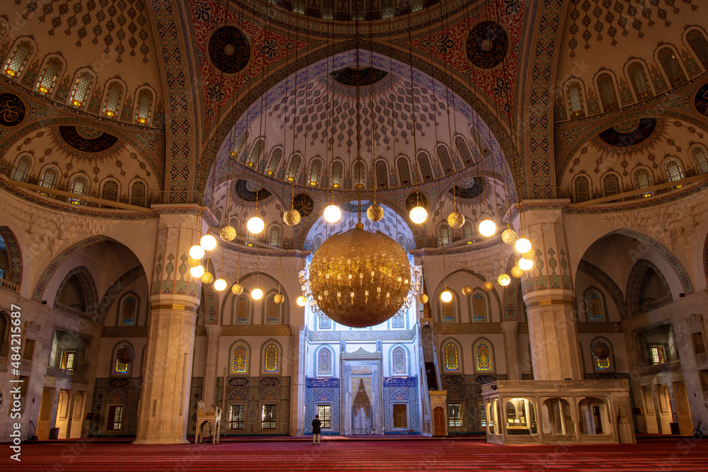 Interior of the Kocatepe Mosque in Ankara, Turkey