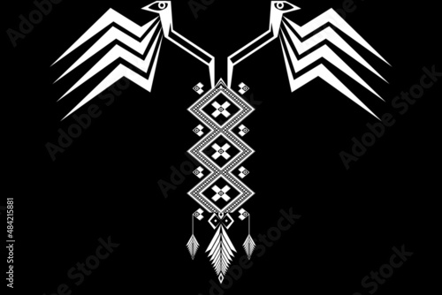 Clothing and wrapping design. Geometric Ethnic oriental pattern traditional .Floral necklace embroidery design for fashion women.background,wallpaper