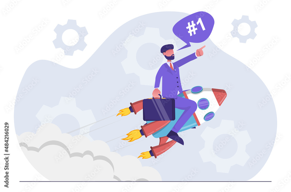 Business growth. Businessman flying up in a rocket. Business growth. Businessman flying up in a rocket.