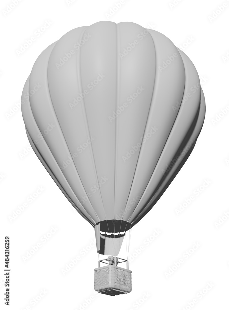 Fototapeta premium 3d render illustration, white hot air balloon mockup, isolated white background