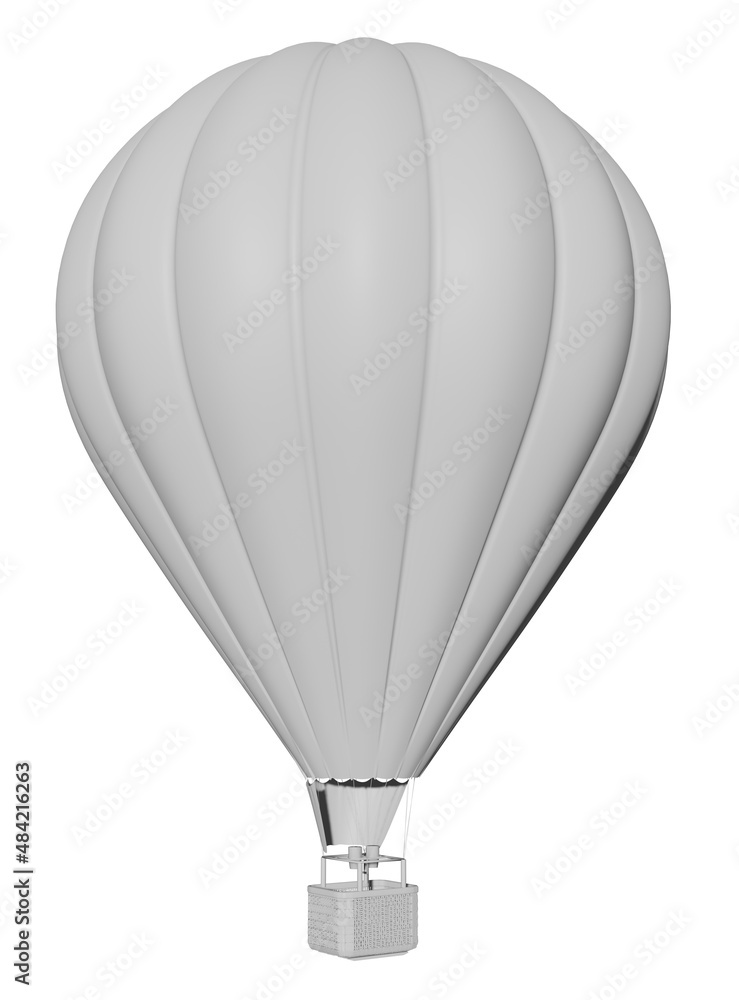 Fototapeta premium 3d render illustration, white hot air balloon mockup, isolated white background