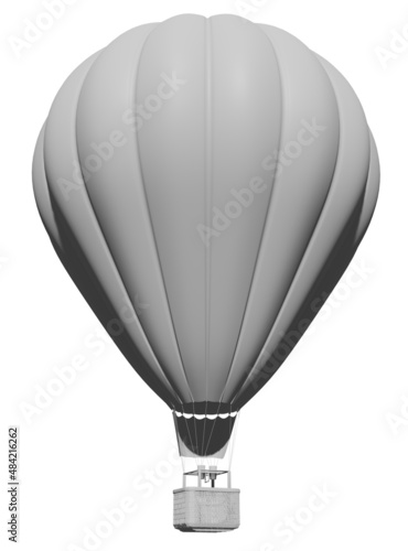 3d render illustration, white hot air balloon mockup, isolated white background