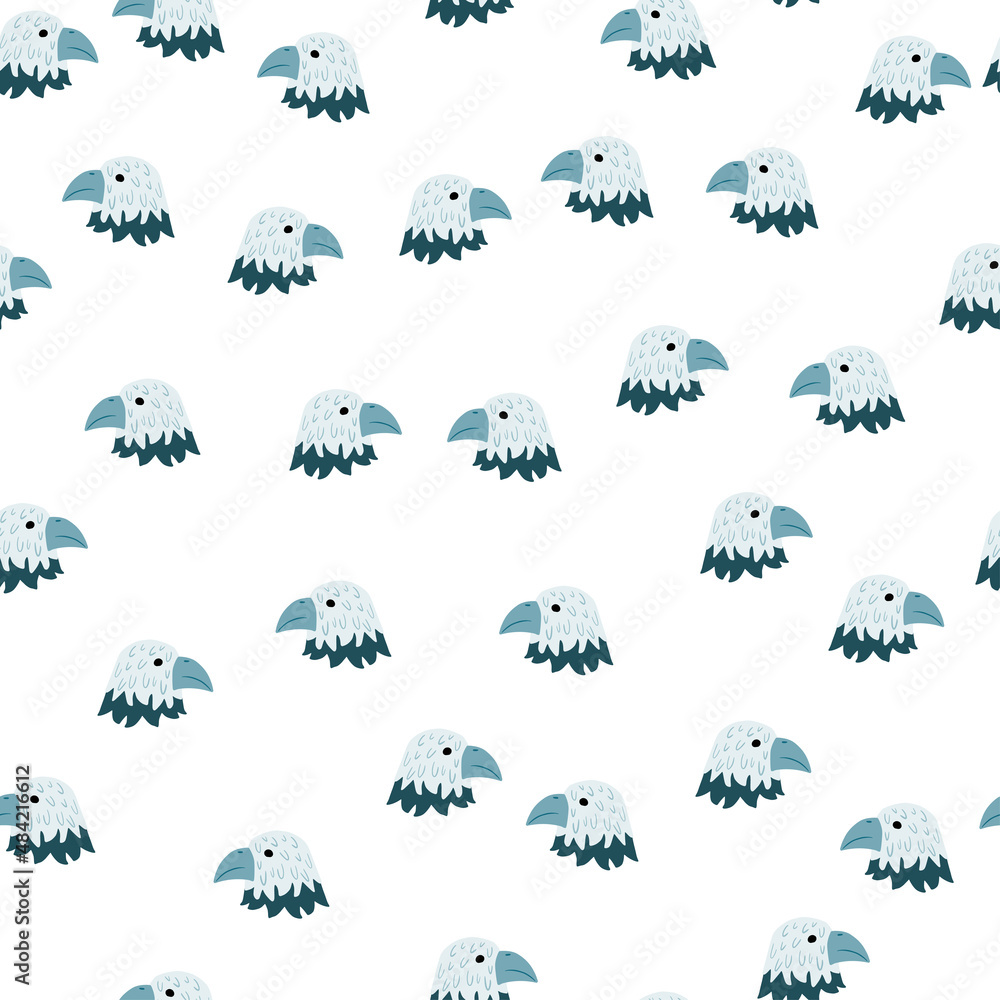 Fototapeta premium Eagle pattern seamless in freehand style. Head predator on colorful background. Vector illustration for textile.