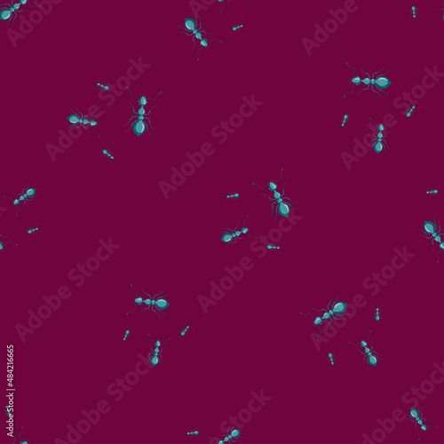 Ants seamless pattern. Insects on colorful background. Vector illustration for textile