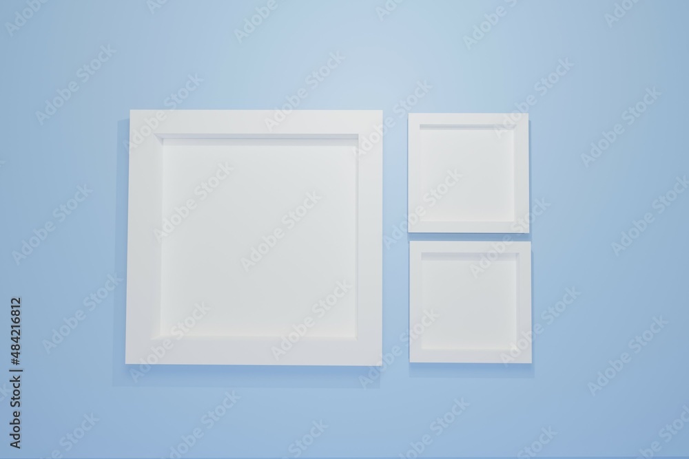 Photo Frames Isolated On Blue, realistic square white frames set 3D Rendering Photo Frames Isolated On Blue, realistic square white frames set 3D Rendering