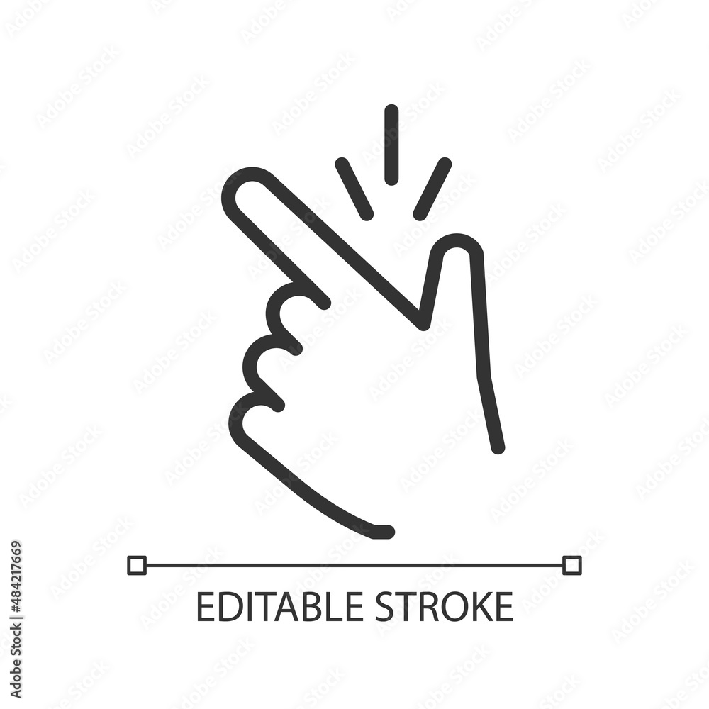 Obraz premium New ideas metaphor pixel perfect linear icon. Clicking fingers. Ok gesture. Remember thought. Thin line illustration. Contour symbol. Vector outline drawing. Editable stroke. Arial font used