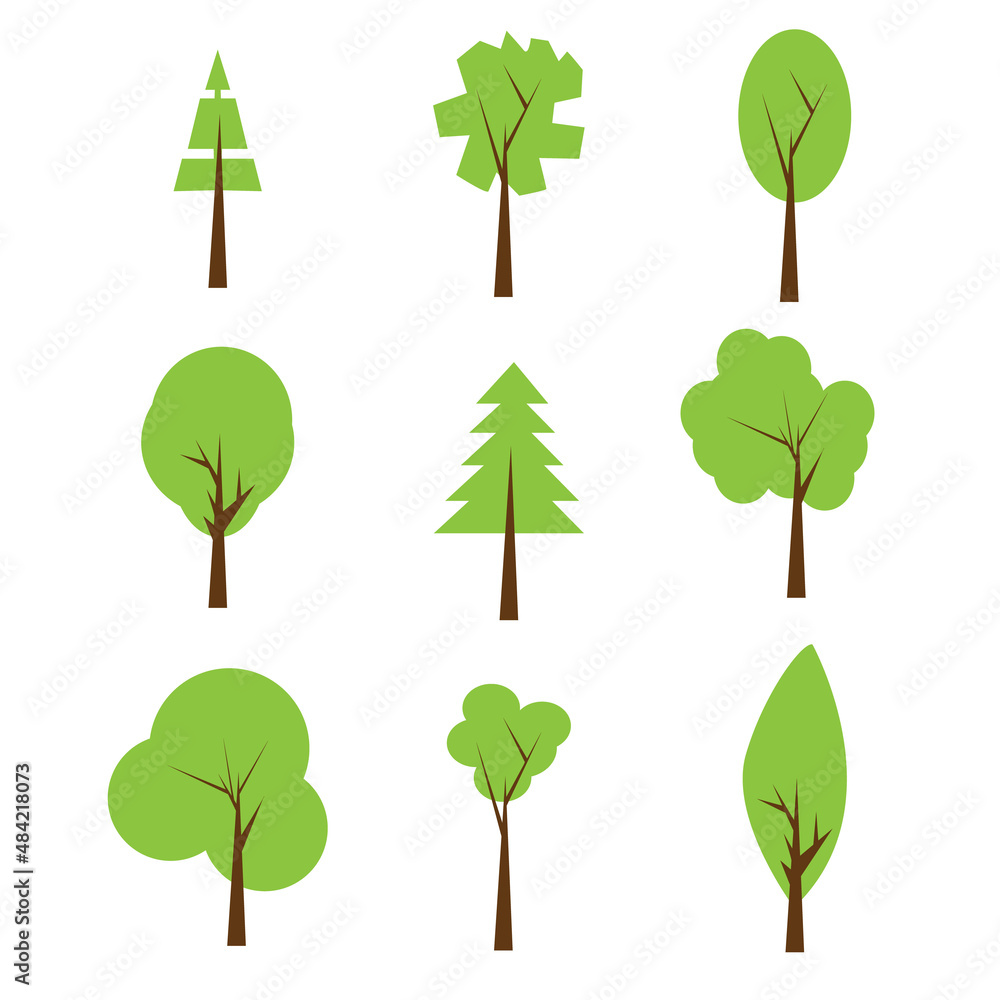 Flat tree icon. Collection of trees illustrations. Can be used to illustrate any nature or healthy lifestyle topic. Vector icon.