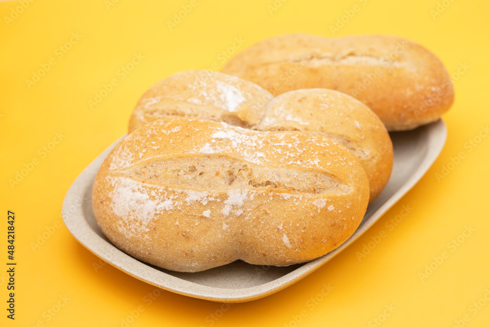 fresh bread in small dish on gray ceramic