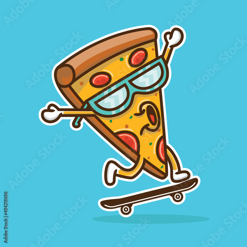 Cute pizzza cartoon vector icon illustration logo mascot hand drawn concept trandy cartoon photo