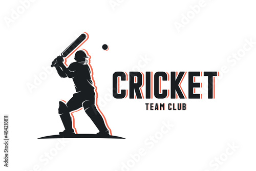 Cricket player silhouette logo design vector