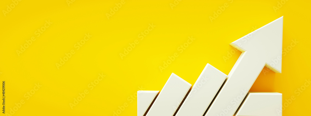 white arrow over yellow background, 3d render, progress way and forward achievement creative concept, panoramic layout white arrow over yellow background, 3d render, progress way and forward achievement creative concept, panoramic layout