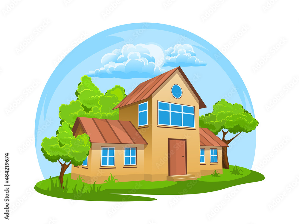 Summer landscape. House surrounded by trees Summer landscape. House surrounded by trees