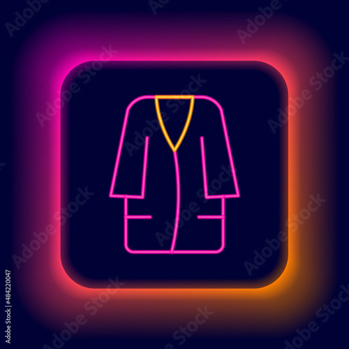 Glowing neon line Bathrobe icon isolated on black background. Colorful outline concept. Vector