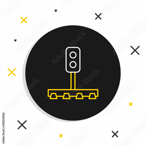 Line Train traffic light icon isolated on white background. Traffic lights for the railway to regulate the movement of trains. Colorful outline concept. Vector