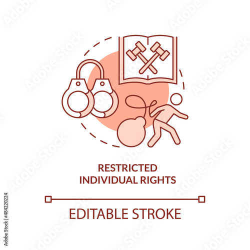 Restricted individual rights red concept icon. Centrally planned ES disadvantages abstract idea thin line illustration. Isolated outline drawing. Editable stroke. Arial, Myriad Pro-Bold fonts used