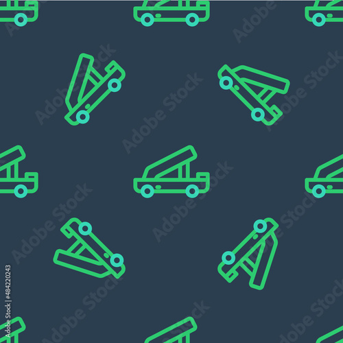 Line Passenger ladder for plane boarding icon isolated seamless pattern on blue background. Airport stair travel. Vector