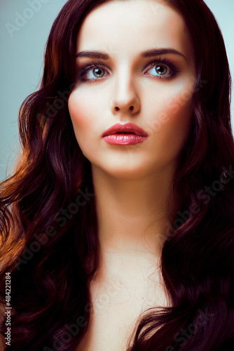 Wallpaper Mural young pretty woman with hairstyle waves, luxury fashion make up look on white background Torontodigital.ca