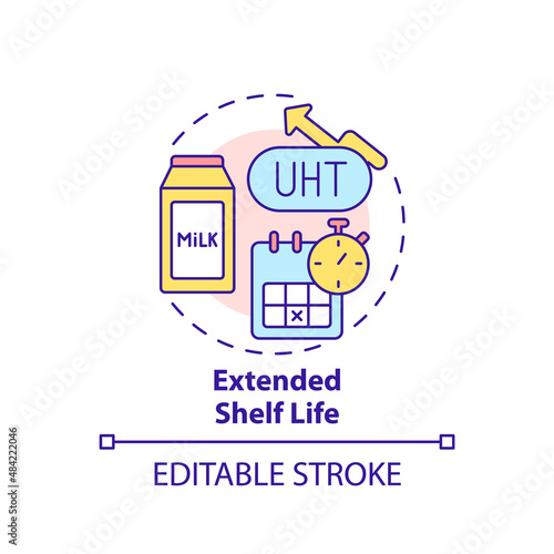 Extended shelf life concept icon. Ultra pasteurization. Advantages of UHT milk abstract idea thin line illustration. Isolated outline drawing. Editable stroke. Arial, Myriad Pro-Bold fonts used