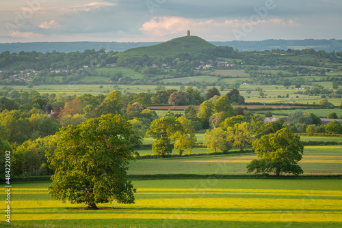 Rural countryside of the Somerset Levels in summer near Glastonbury Tor, Somerset, England photo