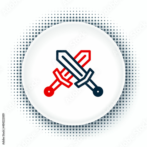 Line Crossed medieval sword icon isolated on white background. Medieval weapon. Colorful outline concept. Vector