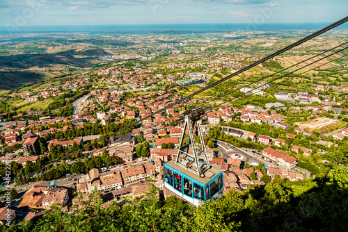 San Marino town panoramic view with aerial lift.