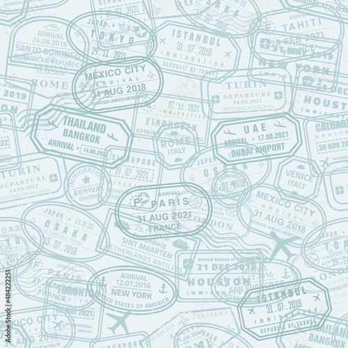 Passport stamps texture seamless vector