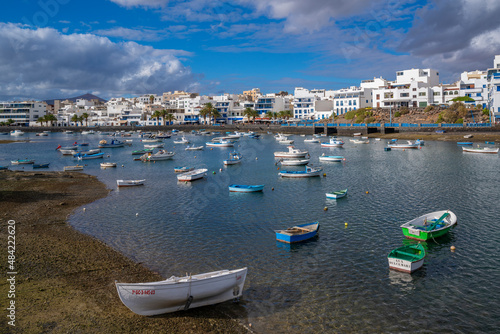 View of Baha de Arrecife Marina and surrounded by shops, bars and restaurants, Arrecife, Lanzarote, Canary Islands photo