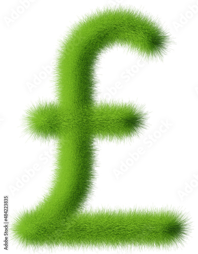 Isolated gbp symbol with grass effect, climate effect gbp, 3D illustration, 3D render.
